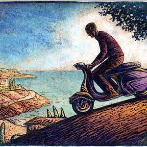 Ciao- 8" x 10" Vespa in the Italian Countryside Art Print- Vespa Scooter Wall Decor