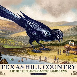 Texas Hill Country Grackle- Texas Fantasy Travel 13 x 19 print