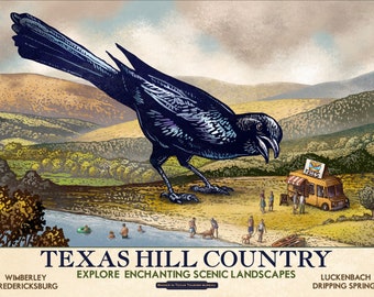 Texas Hill Country Grackle- Texas Fantasy Travel 13 x 19 print