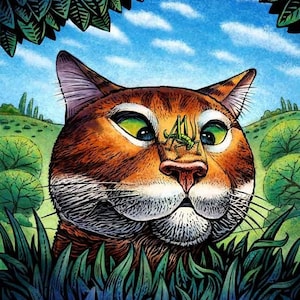 Pacifist Orange Tabby Cat- 8&quot; x 10&quot;- Cat Art Print- Cat Wall Decor- Cat Wall Art- Whimsical Cat Print- Cat Gift
