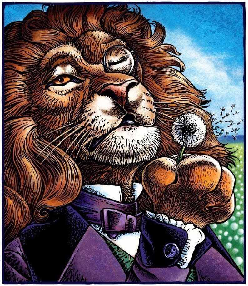 Dandy Lion 8 X 10 Whimsical Lion Portrait Lion Etsy