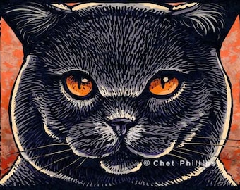 Russian Blue Cat- 8" x 10"- Cat Art Print- Cat Wall Decor- Cat Wall Art- Cat Print- Cat Gift