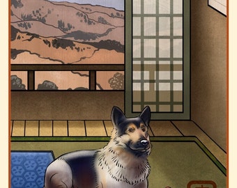 German Shepherd Japanese Styled Print