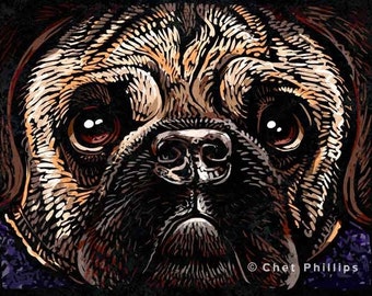 Pug- 8 "x 10"- Pug pared arte- Pug- caprichoso perro arte- perro pared decoración- perro impresión