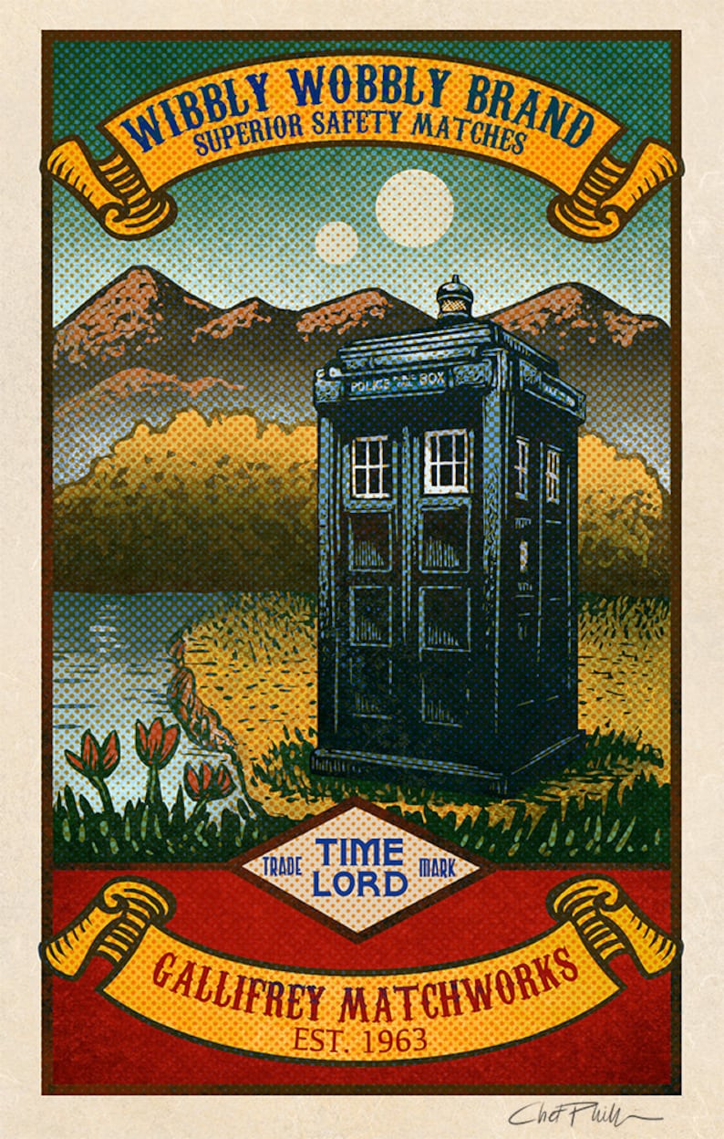 Wibbly Wobbly Brand Matchbox Art 5 x 7 matted signed print image 1