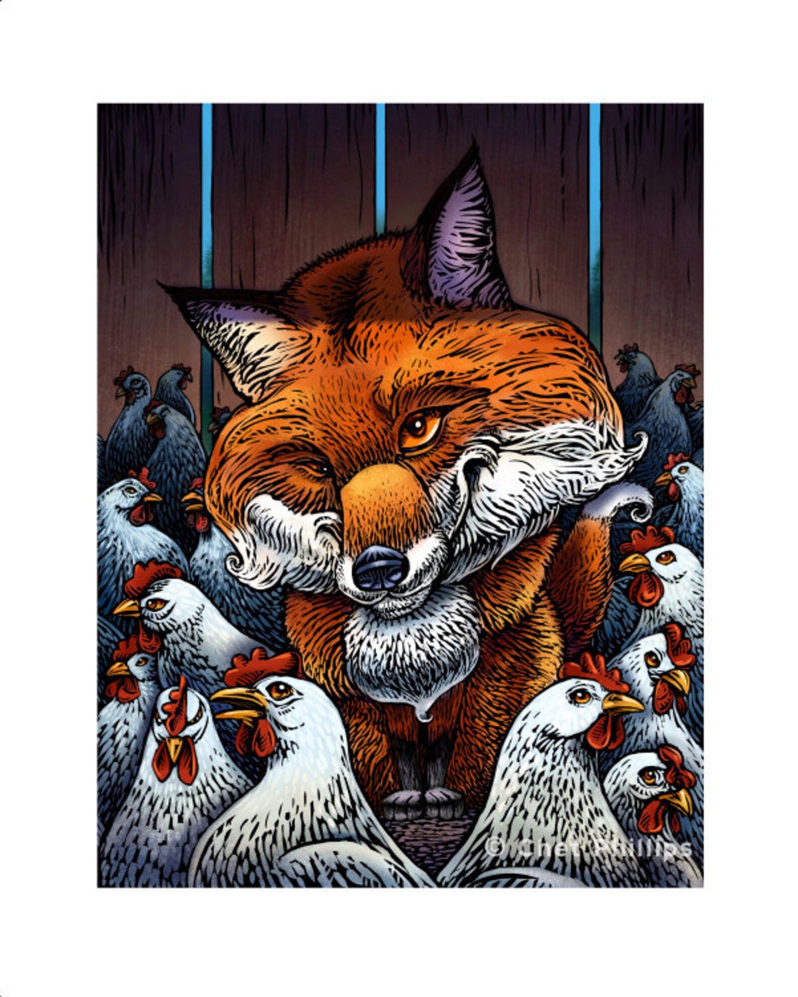 Fox in the Hen House 8 X 10 Whimsical Fox Art Etsy