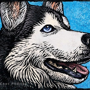Husky- 8&quot; x 10&quot; Husky Dog Art Print- Whimsical Dog Art Print- Dog Wall Decor- Dog Wall Art