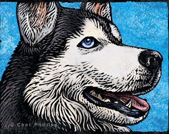 Husky- 8" x 10" Husky Dog Art Print- Whimsical Dog Art Print- Dog Wall Decor- Dog Wall Art