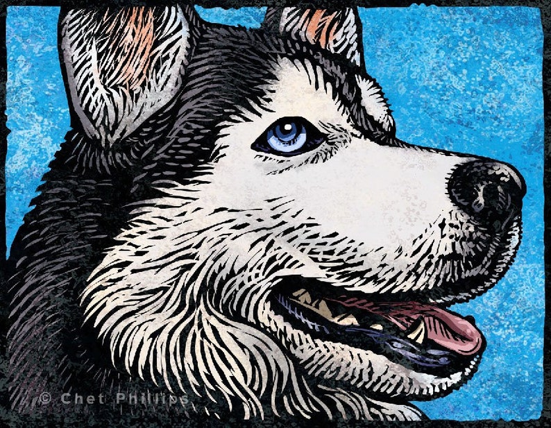 Husky 8 x 10 Husky Dog Art Print Whimsical Dog Art Print Dog Wall Decor Dog Wall Art image 1