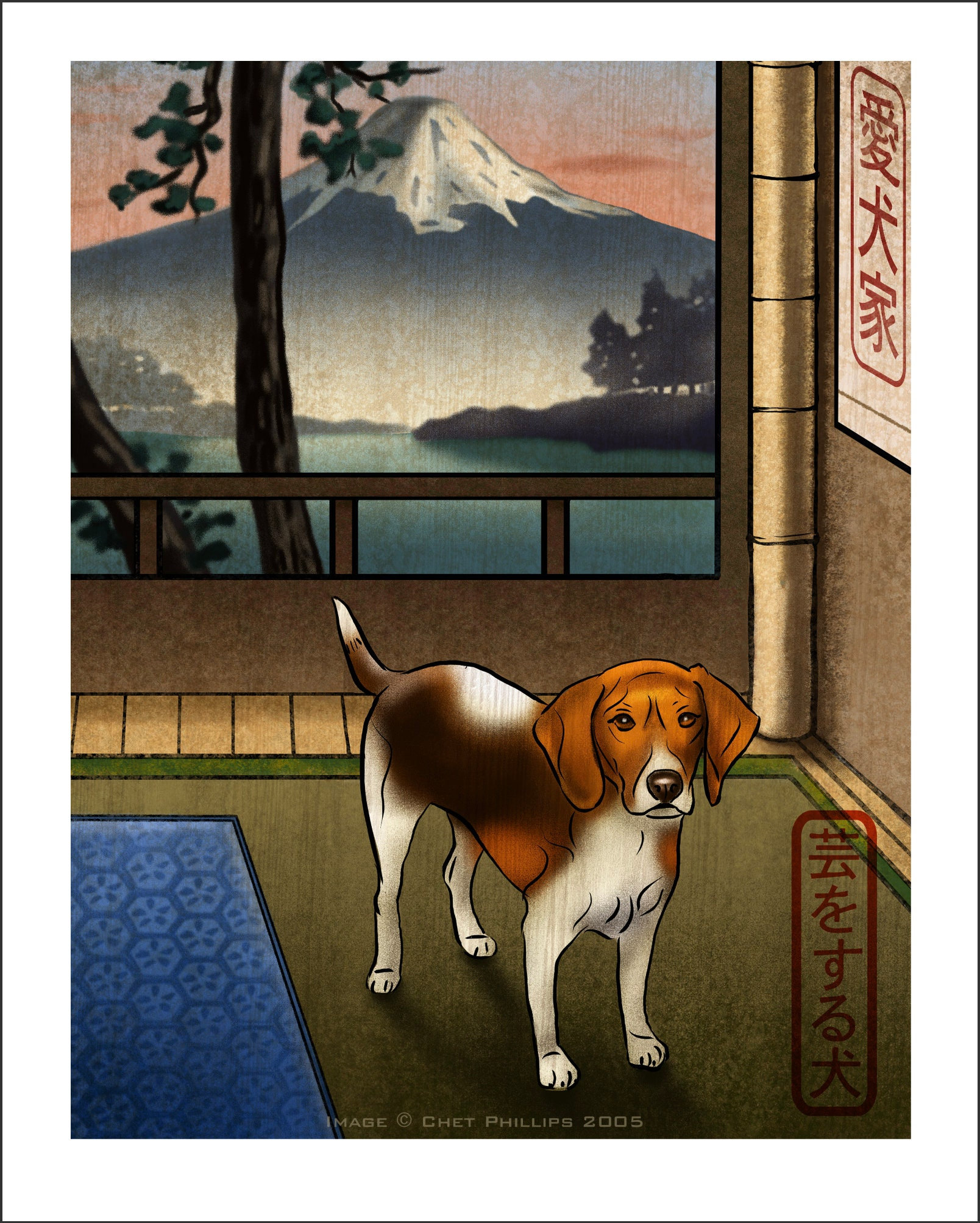 新作。手作り額付き作品　title「Let it BEAGLEワンコ」 Beagle Japanese Styled 8 X 10 Print - Etsy