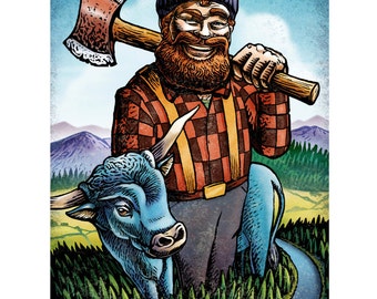 Paul Bunyan and Babe- 8" x 10" Art Print