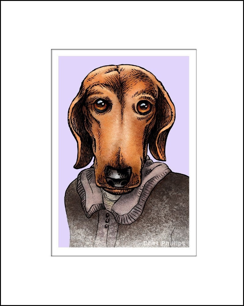 Virginia Woof- Whimsical portrait of Author Virginia Woolf as a Dachshund