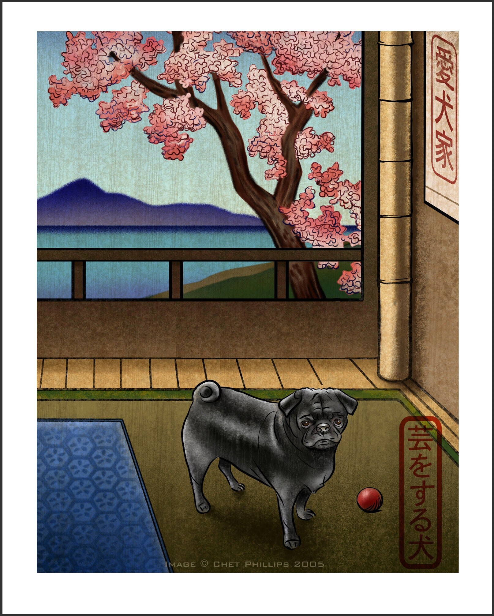 Black Pug-japanese Styled Signed 8 X 10 Print - Etsy