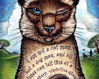 Vindictive- 8" x 10" Whimsical Cat Art Print- James Thurber Quote
