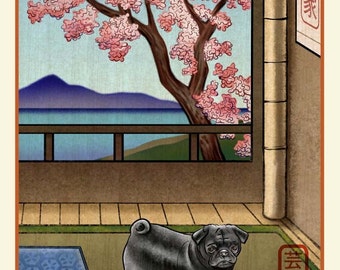 Black Pug-Japanese Styled signed print