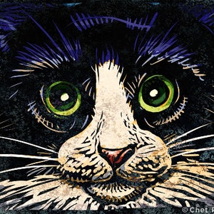Tuxedo Cat 8&quot; x 10&quot; Cat Art Print- Tuxedo Cat Wall Decor