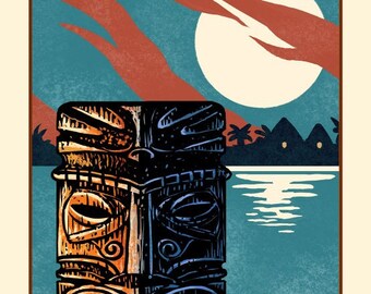 Lagoon Tiki signed print in 8" x 10" mat