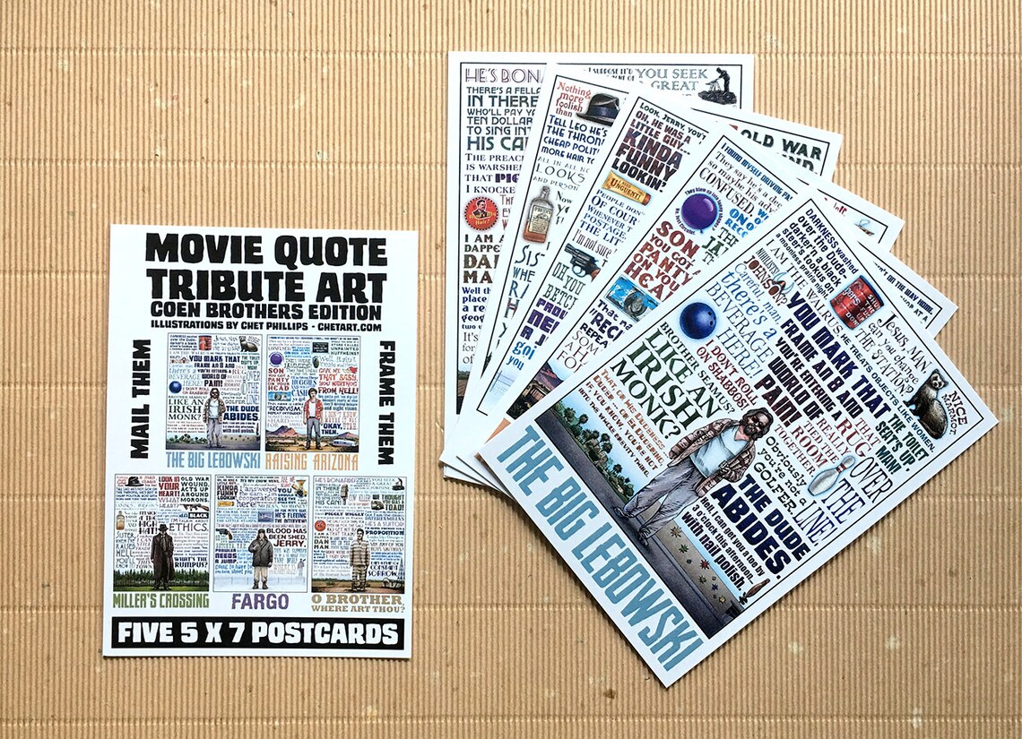 Coen Brothers Movie Quote Postcard Set Five 5 X 7 Postcards Etsy