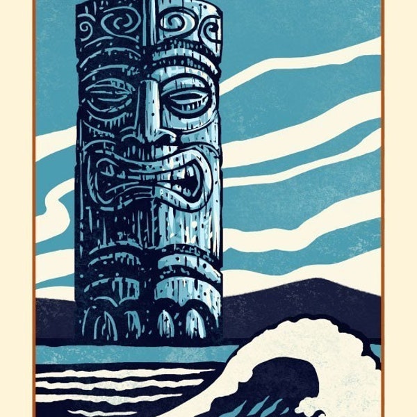 Voogd - 8 "x 10" Tiki print - Tiki Wall Decor - Blue Tiki Art Print