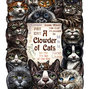A Clowder of Cats 11 x14 cat art print