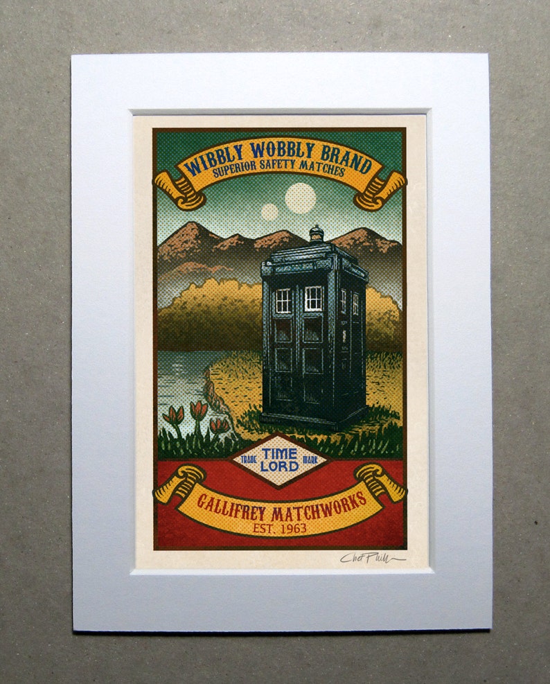Wibbly Wobbly Brand Matchbox Art 5 x 7 matted signed print image 2