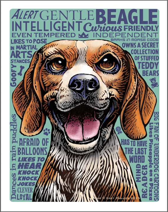 新作。手作り額付き作品　title「Let it BEAGLEワンコ」 Beagle- 11 X 14 Print- Good Dog A'mighty Series - Etsy