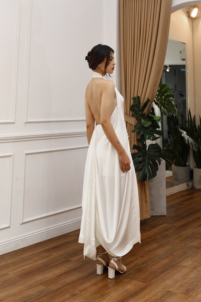 Halter Neck Column Low Back Silk Slip Wedding Dress