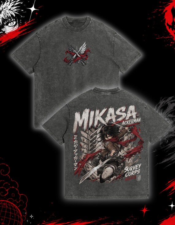 Mikasa Ackerman Shirt, Attack on Titan Graphic Tee, Vintage Washed Anime T-Shirt