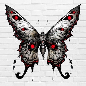 Gothic Butterfly PNG #12 | Monarch Butterfly Tattoo PNG | Skull Png | Whimsical Butterfly PNG Flying | Watercolor Retro Simple