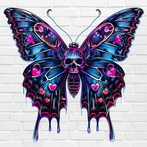 Gothic Butterfly PNG #13 | Monarch Butterfly Tattoo PNG | Skull Png | Whimsical Butterfly PNG Flying | Watercolor Retro Simple