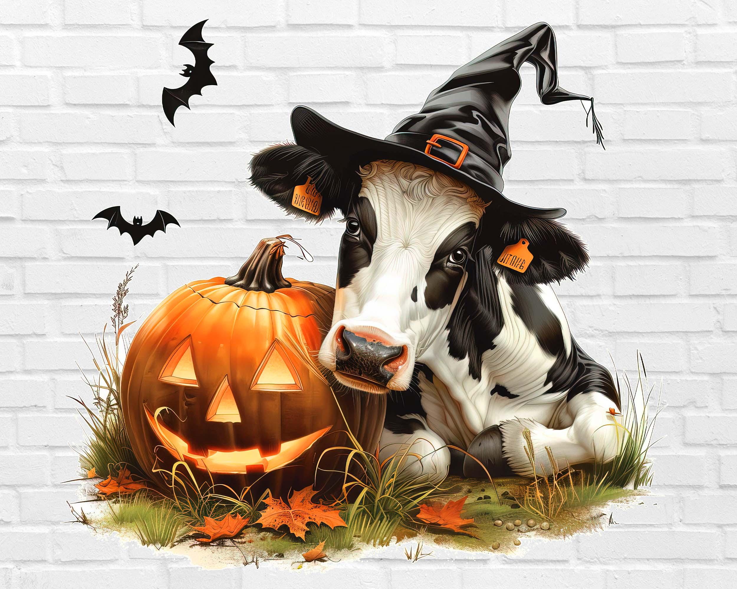 Funny Halloween PNG | Halloween Cow PNG | Cute Pumpking Cow Bat Clipart ...