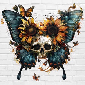 Gothic Butterfly PNG #10 | Monarch Butterfly Tattoo PNG | Skull Png | Sunflower Butterfly PNG Flying | Watercolor Retro Simple
