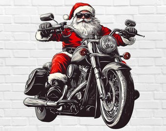 Santa Riding Motorcycle PNG | Santa on a Chopper PNG | Biker Santa PNG Clipart | Santa Claus Riding a Bike Png File | Badass Santa Clipart