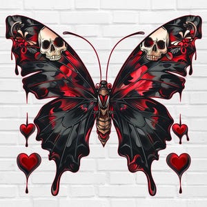 Gothic Butterfly PNG #6 | Monarch Butterfly Tattoo PNG | Skull Png | Whimsical Butterfly PNG Flying | Watercolor Retro Simple