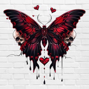 Gothic Butterfly PNG #2 | Monarch Butterfly Tattoo PNG | Skull Png | Whimsical Butterfly PNG Flying | Watercolor Retro Simple