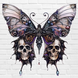 Gothic Butterfly PNG #4 | Monarch Butterfly Tattoo PNG | Skull Png | Whimsical Butterfly PNG Flying | Watercolor Retro Simple