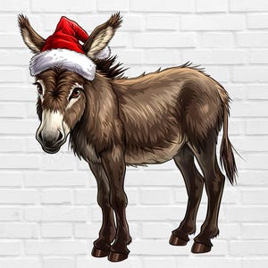 Burro de Natal Png | Mula de Natal Png | Burro com Chapéu de Papai Noel Clipart | Natal de Fazenda Png | Animal de Fazenda Png Feliz Natal Png