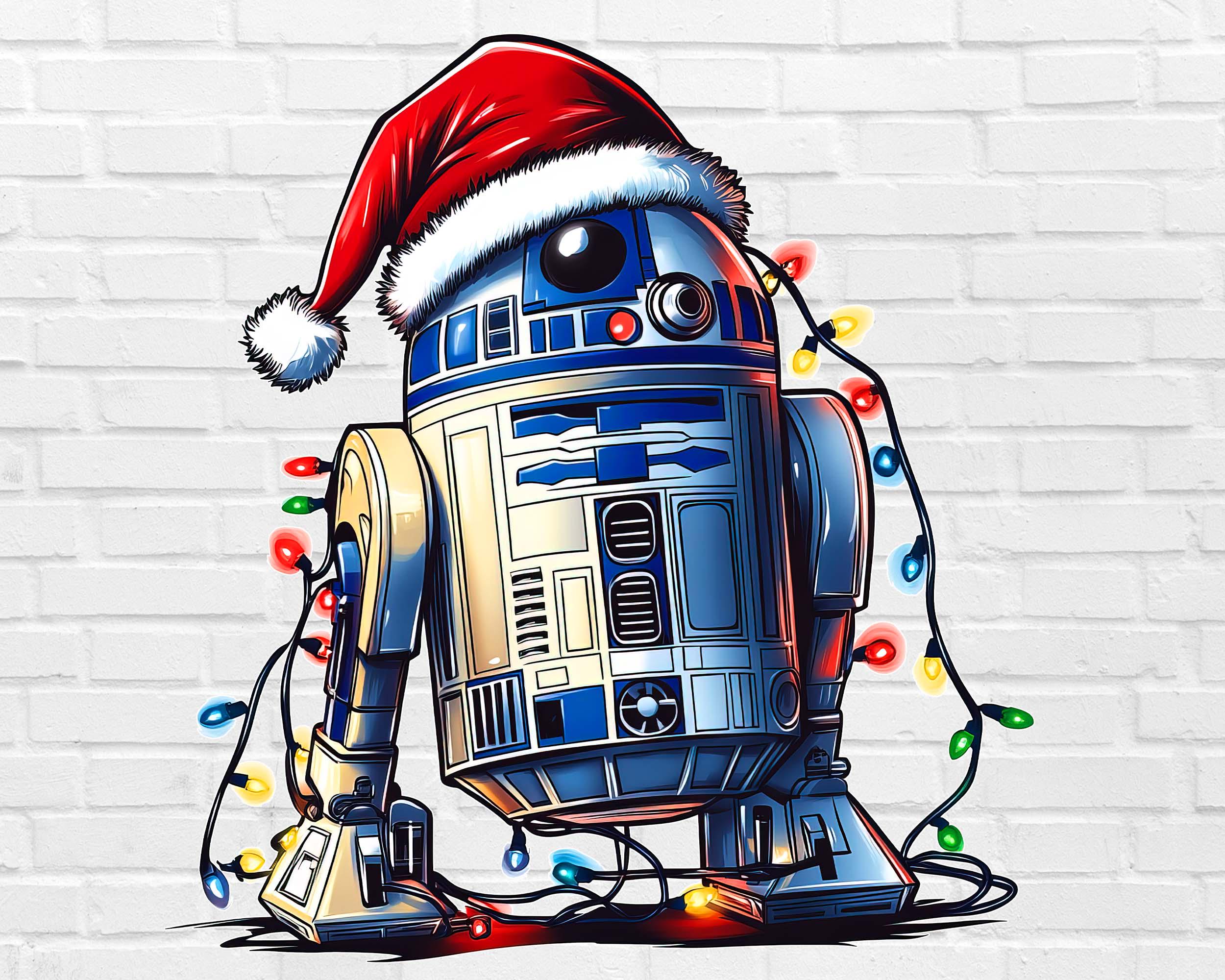 Star Wars Christmas PNG | Star Wars Christmas Lights PNG | R2D2 Christmas Lights Png | R2D2 with Santa Hat Clipart Star Wars Halloween Png
