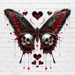 Gothic Butterfly PNG #1 | Monarch Butterfly Tattoo PNG | Skull Png | Whimsical Butterfly PNG Flying | Watercolor Retro Simple