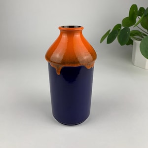 German Ceramic Fat Lava Vase with Orange and Blue Glaze