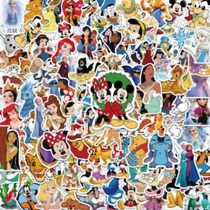 100pcs Disney Mix Cartoon Cute Stitch Micky Princess Stickers Vinyl Laptop Luggage Skateboard Waterproof Girl Sticker
