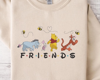 Embroidered Winnie the Pooh and friends, Disney Friends Gift, Friends Crewneck,Friends Embroidered Disney, Disney Sweatshirt,Winnie the Pooh