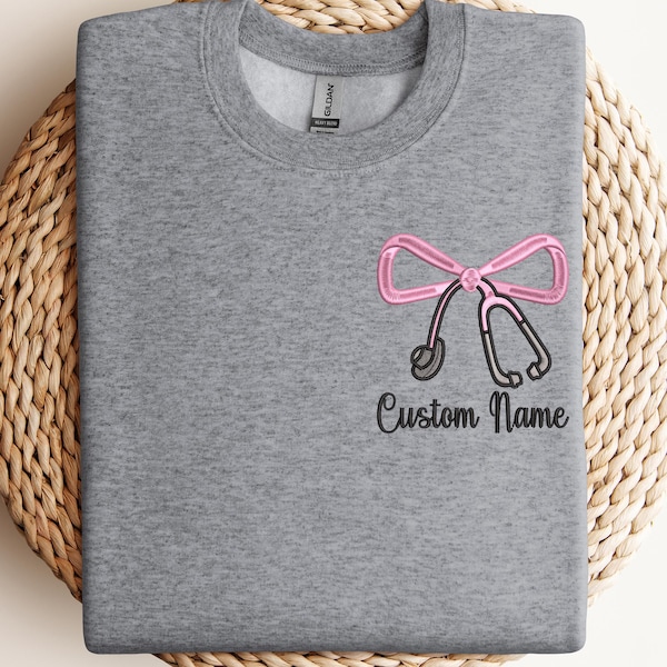 Custom Nurse Shirt with Embroidered Bow & Stethoscope – Personalized Gift for Nurses, Doctors and Healthcare Workers