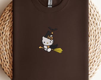 Embroidered Halloween Cat Sweatshirt, Cute Costume Shirt