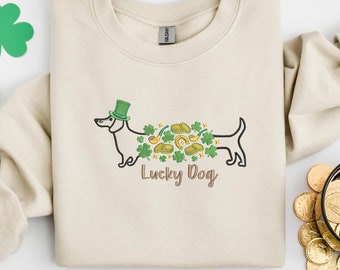 Embroidered St Patricks Day Dog Sweatshirt, Lucky Dog Shirt