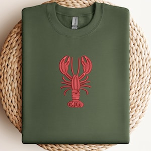 Embroidered Lobster Sweatshirt,Coastal Nautical Crewneck, Red Lobster Design,Ocean Gift for Seafood Lovers,Unisex Cozy Pullover,Crawfish