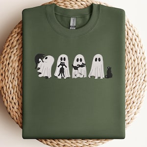 EMBROIDERED Halloween Ghost and Cat Shirt, Halloween Cat, Cat lover shirt , Spooky Season Shirt, Embroidery Halloween Shirt, Cute Ghost