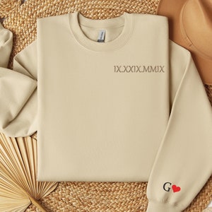 Custom Embroidered Roman Numeral Sweatshirt Personalized Couples Gifts Anniversary Gifts Valentine&#39;s Day Gifts