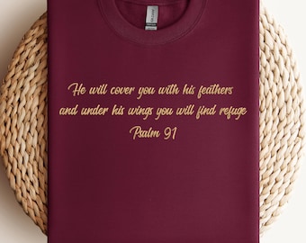 Embroidered Christian Bible Verse Sweatshirt - Psalm 91 Quote - Faith Over Fear Sweater - Cozy Scripture Shirt - Religious Fall Outfit
