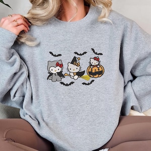 EMBROIDERED Halloween Cute Cats, Embroidery Cats shirt,Halloween Sweatshirt, Halloween Costume shirt, Halloween Gift,Halloween Pumpkin shirt